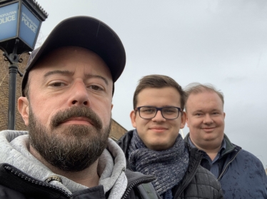 Nick Vandyke with Conservative campaigners outside Dagenham Police Station